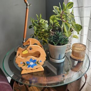 Vtg 70s Wooden Napkin Holder Basket Country Farmhouse Cottage Goose Handcrafted